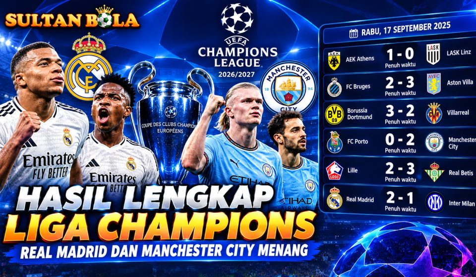 SultanBola hasil lengkap Liga Champions Real Madrid dan Manchester City menang